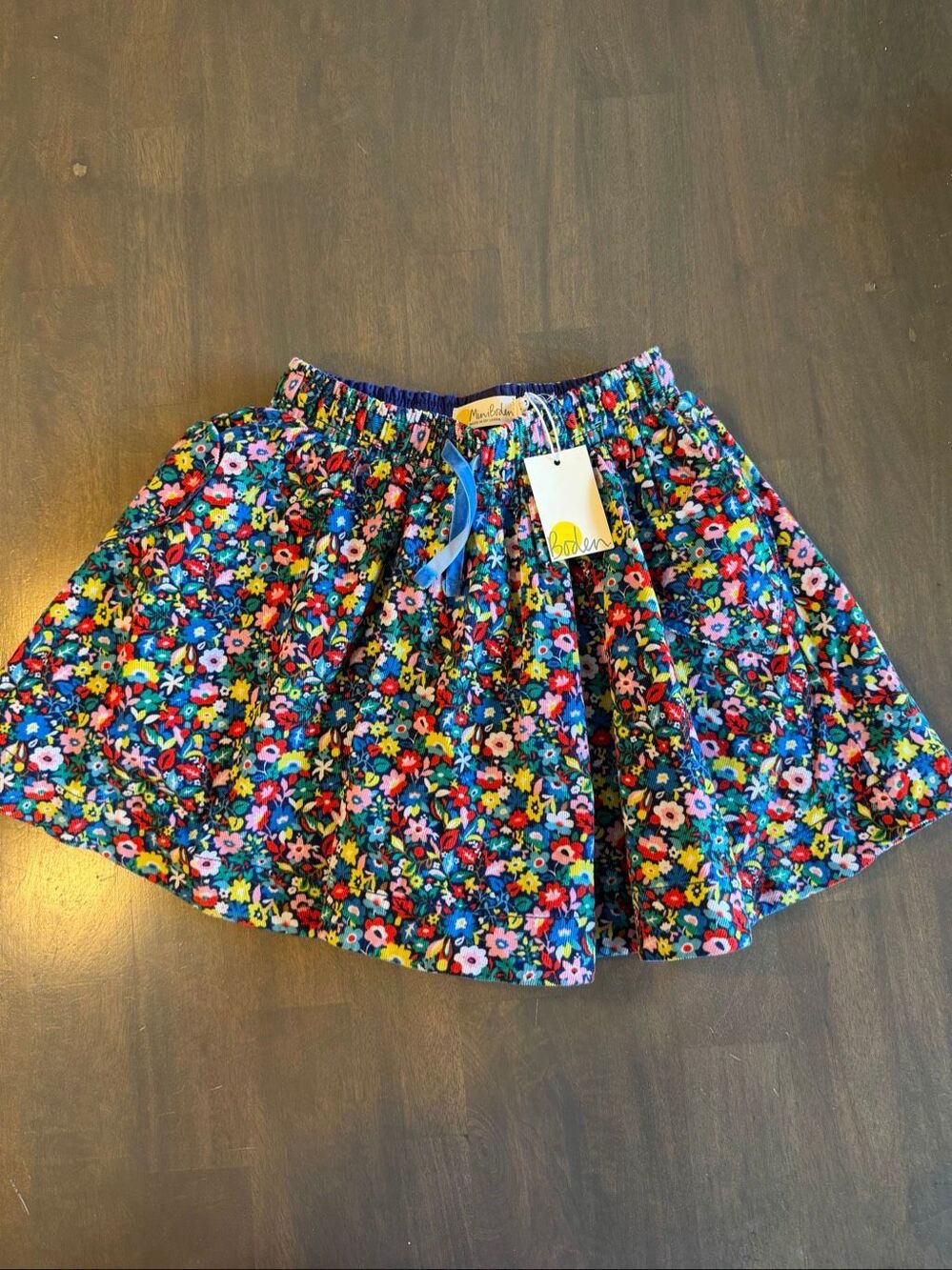 Mini Boden Multi Patchwork Floral Corduroy Skirt size 6-7 Floral Lined